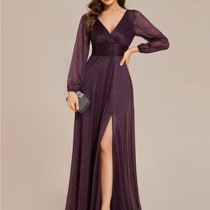 Ever Pretty Purple Long Sleeve Wrap Gown